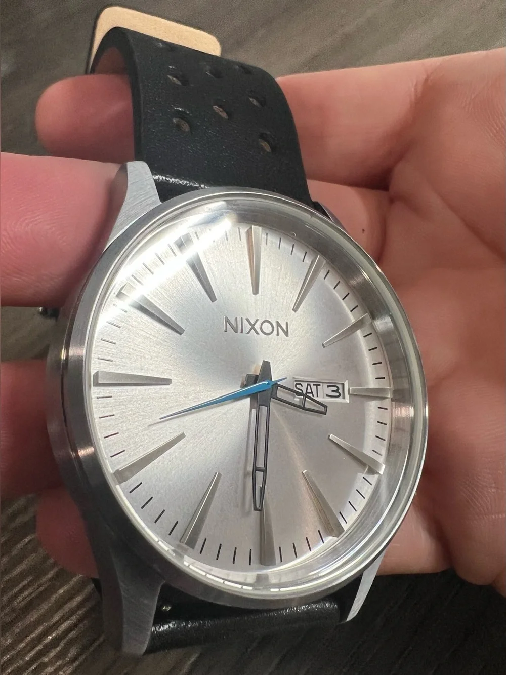 Nixon Sentry leather and stainless steel watch